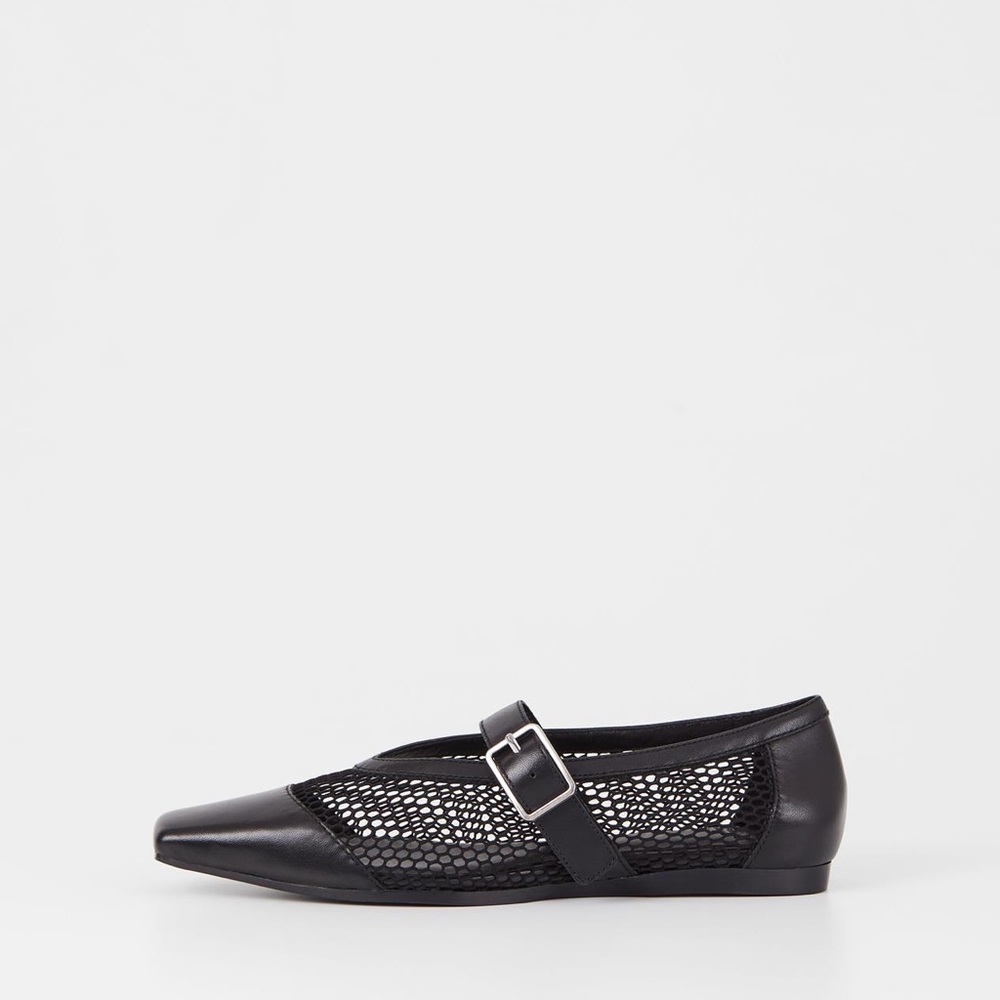 NWOT Vagabond Black Leather Mesh Women's Mary Jane Flats Wioletta